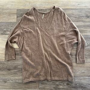 Free People Oversize V-Neck Sweater in Brown
